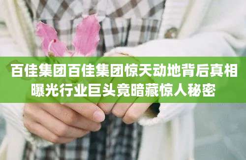 百佳集团百佳集团惊天动地背后真相曝光行业巨头竟暗藏惊人秘密