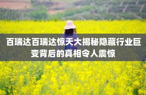 百瑞达百瑞达惊天大揭秘隐藏行业巨变背后的真相令人震惊