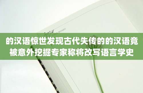 的汉语惊世发现古代失传的的汉语竟被意外挖掘专家称将改写语言学史