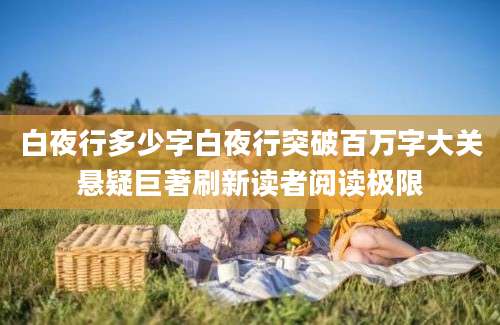 白夜行多少字白夜行突破百万字大关悬疑巨著刷新读者阅读极限
