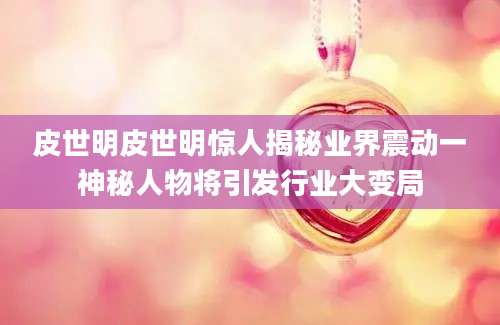 皮世明皮世明惊人揭秘业界震动一神秘人物将引发行业大变局