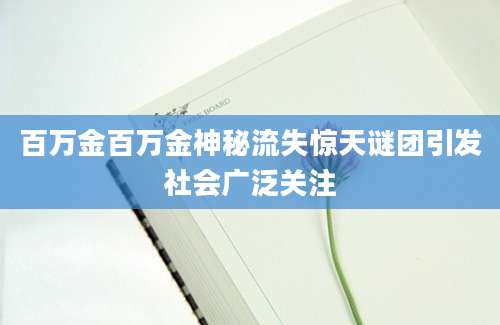 百万金百万金神秘流失惊天谜团引发社会广泛关注