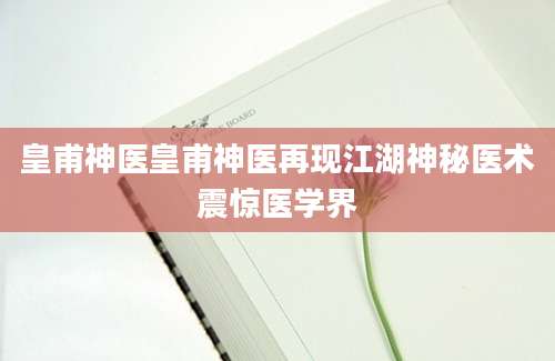 皇甫神医皇甫神医再现江湖神秘医术震惊医学界