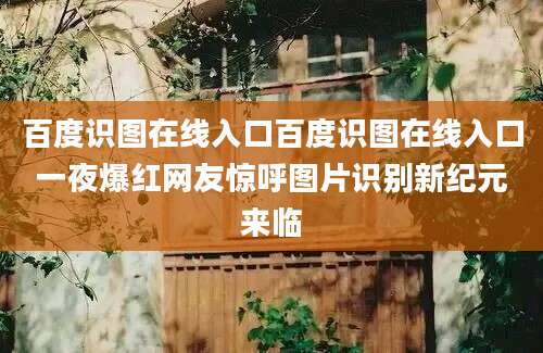 百度识图在线入口百度识图在线入口一夜爆红网友惊呼图片识别新纪元来临