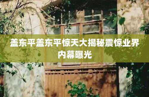 盖东平盖东平惊天大揭秘震惊业界内幕曝光