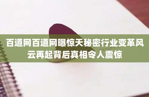 百道网百道网曝惊天秘密行业变革风云再起背后真相令人震惊
