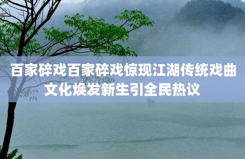百家碎戏百家碎戏惊现江湖传统戏曲文化焕发新生引全民热议