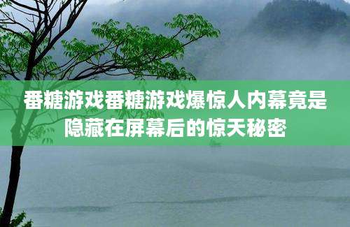 番糖游戏番糖游戏爆惊人内幕竟是隐藏在屏幕后的惊天秘密