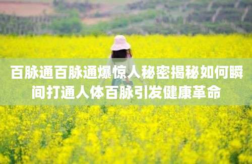 百脉通百脉通爆惊人秘密揭秘如何瞬间打通人体百脉引发健康革命