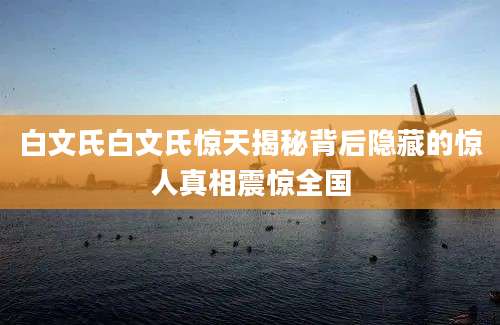 白文氏白文氏惊天揭秘背后隐藏的惊人真相震惊全国
