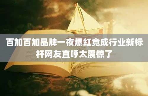 百加百加品牌一夜爆红竟成行业新标杆网友直呼太震惊了