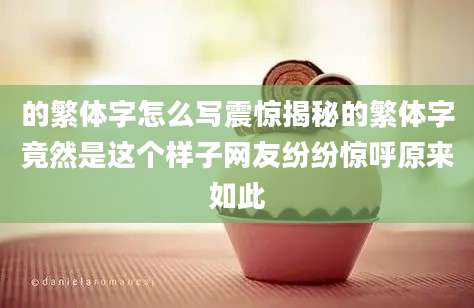 的繁体字怎么写震惊揭秘的繁体字竟然是这个样子网友纷纷惊呼原来如此