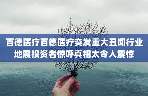 百德医疗百德医疗突发重大丑闻行业地震投资者惊呼真相太令人震惊