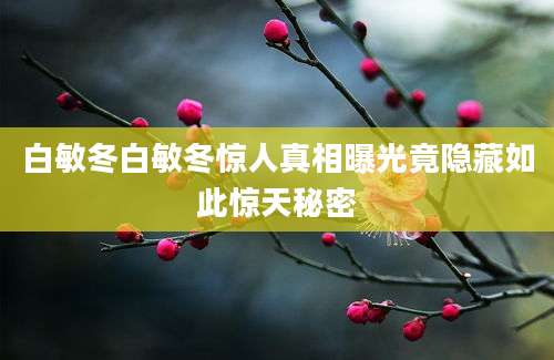 白敏冬白敏冬惊人真相曝光竟隐藏如此惊天秘密